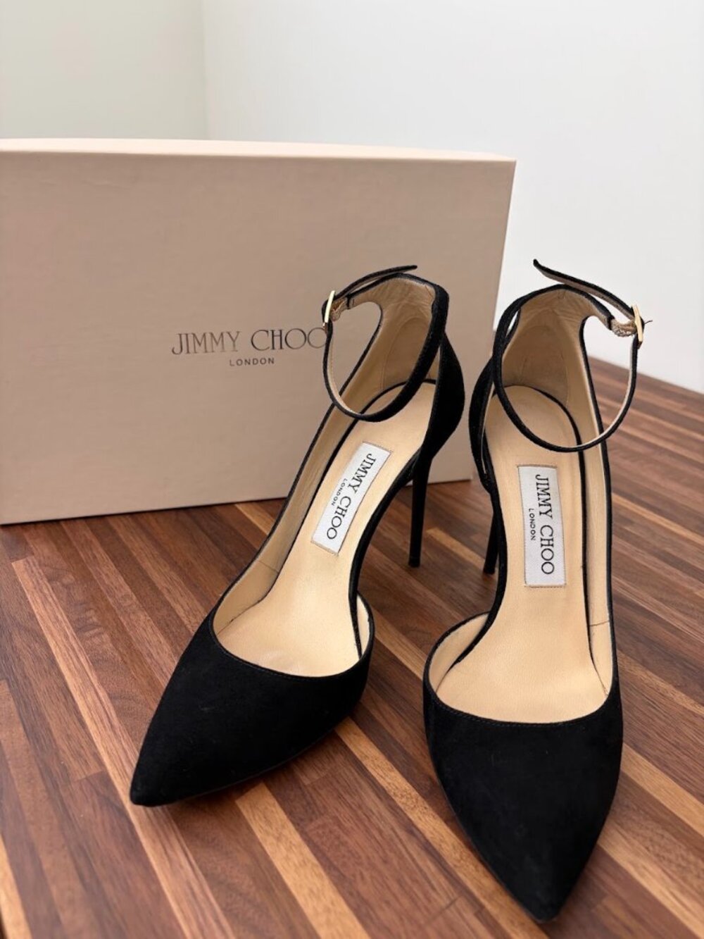 Jimmy Choo Black Suede Lucy 100 Ankle Strap d'Orsay Pumps -Size 36 1/2
